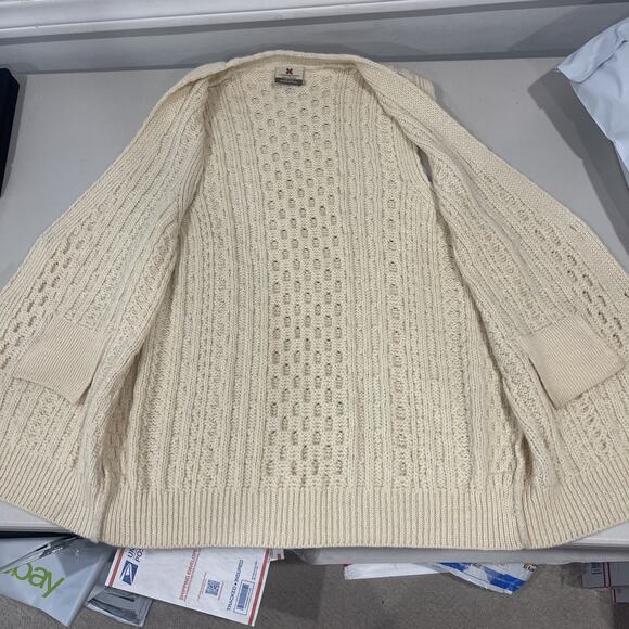 Carraig Donn Irish Wool Sweater Vest Cable Knit Button Front Ivory Grandpa XL - Picture 11 of 12